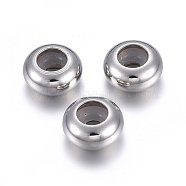 201 Stainless Steel Beads, with Rubber Inside, Slider Beads, Stopper Beads, Rondelle, Stainless Steel Color, 8x4mm, Hole: 3.5mm, Rubber Hole: 2.2mm(STAS-O110-12P-E)