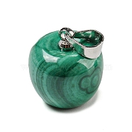 Natural Malachite Pendants, Apple Charms with Alloy Snap on Bails, Platinum, 13.5x12mm, Hole: 3.7x4.2mm(G-D094-03P)
