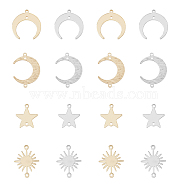 32Pcs 8 Styles Brass Connector Charms, Long-Lasting Plated, Sun & Star & Moon, Mixed Color, 13~22x12~18x0.5~1mm, Hole: 1.2mm, 4pcs/style(KK-FH0005-77)