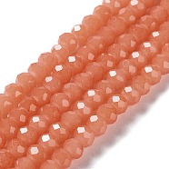 Baking Painted Imitation Jade Glass Bead Strands, Faceted Rondelle, Light Salmon, 8x6mm, Hole: 1mm, about 63~65pcs/strand, 39~40cm(DGLA-A034-J8MM-A31)