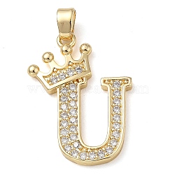 Rack Plating Brass Micro Pave Cubic Zirconia Pendants, Long-Lasting Plated, Lead Free & Cadmium Free, Real 18K Gold Plated, Letter U, 22~24x12~22x2mm, Hole: 3x4mm(KK-D535-01U-RS)