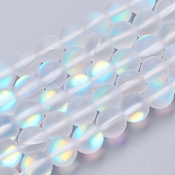 Synthetic Moonstone Beads Strands, Holographic Beads, Frosted, Round, Clear, 6mm, Hole: 0.8mm, about 64pcs/strand, 15.1 inch(G-K280-02-6mm-01)