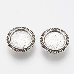 Tibetan Style Alloy Slide Charms Cabochon Settings, Cadmium Free & Lead Free, Flat Round, Antique Silver, Tray: 14mm, 20x7mm, Hole: 3x10mm, about 310pcs/1000g(TIBE-Q086-081AS-LF)