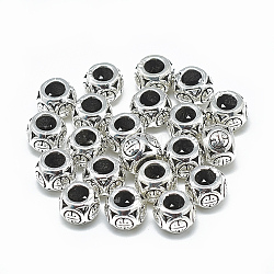 Thai 925 Sterling Silver European Beads, Large Hole Beads, Rondelle with Longevity Pattern, Antique Silver, 8x6mm, Hole: 4mm(STER-T002-42AS)