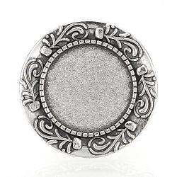 Vintage Adjustable Iron Finger Ring Components Alloy Cabochon Bezel Settings, Cadmium Free & Lead Free, Antique Silver, Flat Round Tray: 20mm, 17mm(PALLOY-O039-08AS)