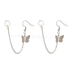 Anti-Lost Earring for Wireless Earphone, Butterfly Dangle Earrings with Hanging Chain for Women, Stainless Steel Color, 98mm, Pin: 0.7mm(EJEW-JE04783)
