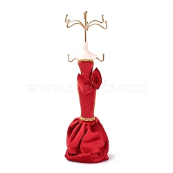 Princess Jewelry Stand, Polyester & Flannelette Dress Resin Human Model Bracket, Metal Earrings Rack Double-Deck Receptacle, FireBrick, 11.8x11.8x39cm(ODIS-A010-21)