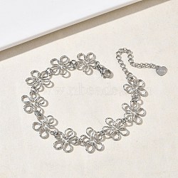 Hollow Hammered 304 Stainless Steel Link Chain Bracelets for Women, Stainless Steel Color, Flower, 6.93 inch(17.6cm)(BJEW-F539-01A-P)
