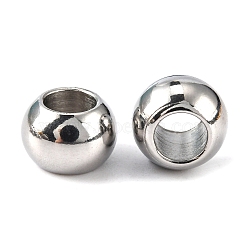 Tarnish Resistant Rondelle 201 Stainless Steel European Beads, Large Hole Beads, Stainless Steel Color, 8x6mm, Hole: 4mm(STAS-N020-03-8mm)