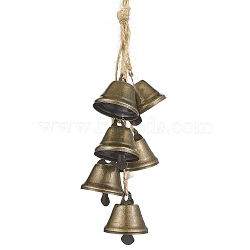 Iron Bell Pendant Decorations, Jute Cord for Home Wall Hanging Ornaments, Antique Bronze, 250mm(HJEW-JM02176)