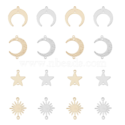 32Pcs 8 Styles Brass Connector Charms, Long-Lasting Plated, Sun & Star & Moon, Mixed Color, 13~22x12~18x0.5~1mm, Hole: 1.2mm, 4pcs/style(KK-FH0005-77)