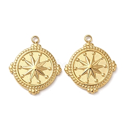 304 Stainless Steel Pendants, Flat Round with Star Charm, Real 18K Gold Plated, 18x16x2mm, Hole: 1.5mm(STAS-Q252-11G)