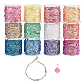 Elite 12 Rolls 12 Colors Polyester Braided Thread, Mixed Color, 0.8mm, about 27.34 Yards(25m)/Set, 1 color/roll