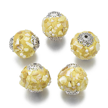 Handmade Indonesia Beads, with Metal Findings, Round, Antique Silver, Yellow, 19x18mm, Hole: 1.5mm