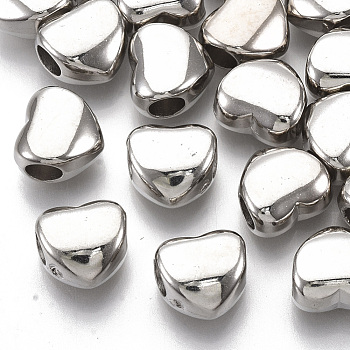 Plating ABS Plastic European Beads, Large Hole Beads, Heart, Platinum, 11.5x12x7.5mm, Hole: 4.5mm