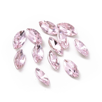 Glass Rhinestone Cabochons, Pointed Back & Silver Back Plated, Horse Eye, Light Rose, 10x5x3mm