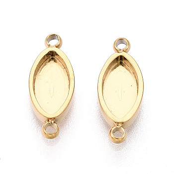 304 Stainless Steel Connector Cabochon Settings, Oval, Ion Plating(IP), Real 18K Gold Plated, Tray: 7x3.5mm, 12.5x5x1.5mm, Hole: 1mm