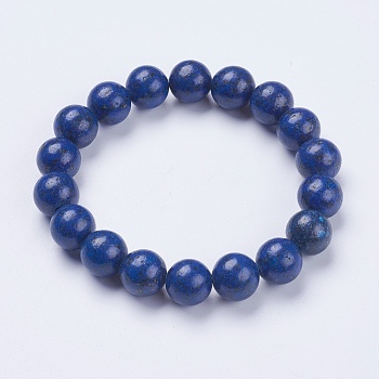 Natural Lapis Lazuli Beaded Stretch Bracelets, Round, Dyed, 2-1/8 inch(53mm)