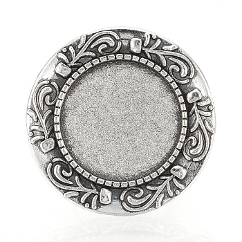 Vintage Adjustable Iron Finger Ring Components Alloy Cabochon Bezel Settings, Cadmium Free & Lead Free, Antique Silver, Flat Round Tray: 20mm, 17mm