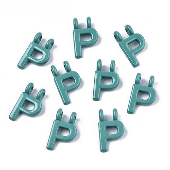 Spray Painted Alloy  2-Loop Link Pendants, Cadmium Free & Lead Free, Letter, Letter.P, 13.5x8x1.5mm, Hole: 2mm