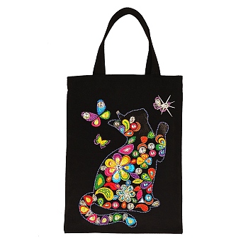 DIY Diamond Painting Handbag Kits, including Rectangle Bag, Acrylic Rhinestones, Diamond Sticky Pen, Tray Plate and Glue Clay, Cat Shape, 630mm, Bag: 380x280~300mm