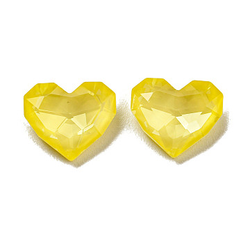 Glass Rhinestone Cabochons, Point Back & Back Plated, Faceted, Heart, Jonquil, 8.5x10x4mm