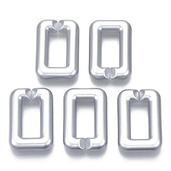 Opaque Spray Painted Acrylic Linking Rings, Quick Link Connectors, for Cross Chains Making, Rectangle, Silver, 30x20x6mm, Inner Diameter: 18x8mm, about 188pcs/500g