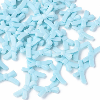 Opaque Acrylic Beads, Bowknot, Sky Blue, 20x34x5.5mm, Hole: 1.8mm, about 435pcs/500g