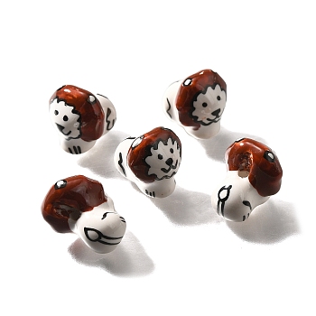 Handmade Porcelain Beads, Lion, Saddle Brown, 15~15.5x13.5~14x17~17.5mm, Hole: 1.8~2mm