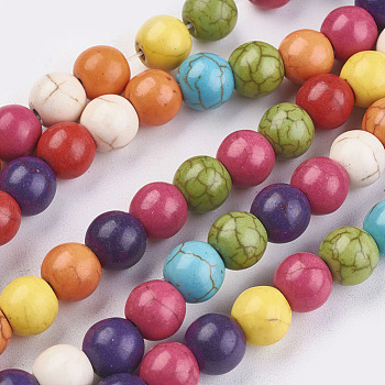 Synthetic Turquoise Beads Strands, Dyed, Round, Mixed Color, 8mm, Hole: 1mm, about 50pcs/strand, about 15 inch, 29strands/kg