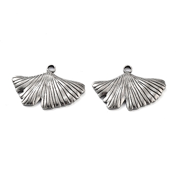 201 Stainless Steel Pendants, Ginkgo Leaf Charm, Antique Silver, 21x29.5x2mm, Hole: 2.5mm