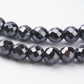 Non-Magnetic Synthetic Hematite Beads Strands, 64 Faceted, Round, Black, about 8mm in diameter, hole:1mm, 51pcs/strand, 16 inch