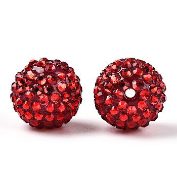 Transparent Resin Rhinestone Graduated Beads, with Acrylic Round Beads Inside, Crimson, 12mm, Hole: 2~2.5mm