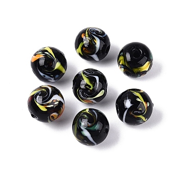 Handmade Lampwork Beads, Round, Black, 11.5~12.5mm, Hole: 1~1.8mm