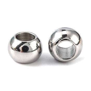 Rondelle 201 Stainless Steel European Beads, Large Hole Beads, Stainless Steel Color, 8x6mm, Hole: 4mm