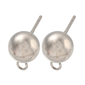 304 Stainless Steel Stud Earring Findings, Round, Stainless Steel Color, 19x8x8mm, Hole: 1.8mm, Pin: 10x0.8mm