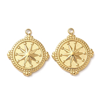 304 Stainless Steel Pendants, Flat Round with Star Charm, Real 18K Gold Plated, 18x16x2mm, Hole: 1.5mm