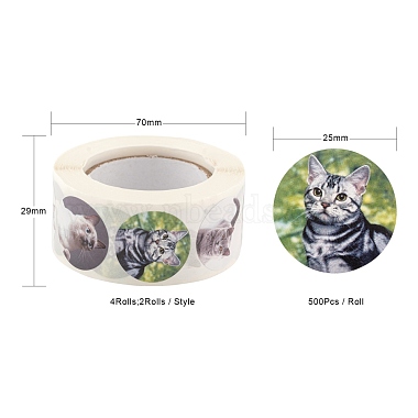 4 Rolls 2 Style Cat & Pet Dog Pattern Self-Adhesive Kraft Paper Stickers(DIY-LS0003-36)-3