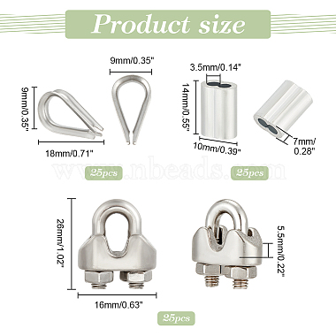 75Pcs 3 Style 304 Stainless Steel & Aluminum Wire Rope Cable Clip Clamp(FIND-GA0003-11)-2
