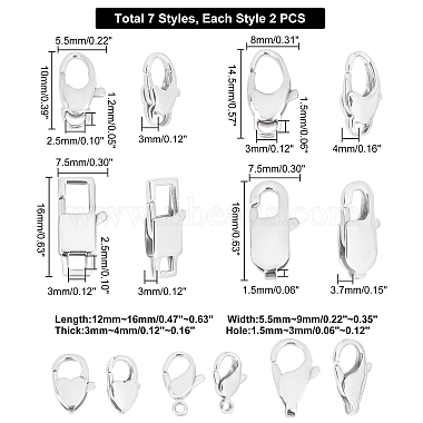 14Pcs 7 Style Polished 316 Surgical Stainless Steel Lobster Claw Clasps(STAS-UN0023-46)-5