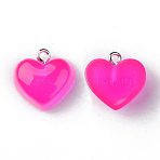 Transparent Resin Pendants, with Platinum Tone Iron Loop, Heart, Deep Pink, 16.5x17x9.5mm, Hole: 1.8mm(RESI-R429-30E)