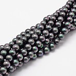 Shell Pearl Bead Strands, Rainbow Plated, Grade A, Round, Black, 6mm, Hole: 1mm, about 62pcs/strand, 16 inch(X-BSHE-L025-05-6mm)