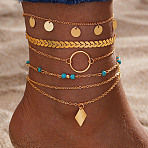 6Pcs Alloy Link & Charm Anklets, Rhombus, 8-1/4 inch(210mm)(WG853BB-04)