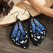 Bohemian Style Blue Butterfly Wing Glass Bead Handmade Dangle Earrings, Black, 90x42mm(CZ4126)