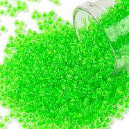 TOHO Round Seed Beads, Japanese Seed Beads, (805F) Frosted Luminous Neon Green, 11/0, 2.2mm, Hole: 0.8mm, about 1110pcs/bottle, 10g/bottle(SEED-JPTR11-0805F)