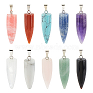 10Pcs 10 Style Natural & Synthetic Gemstone Pendants, with Platinum Brass Findings, Bullet, Mixed Color, 32~35x10~11mm, Hole: 4.5~7x3~4mm, 1pc/style(G-OC0003-07)