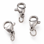 304 Stainless Steel Lobster Claw Clasps, With Jump Ring, Stainless Steel Color, 10x7x3mm, Hole: 3.2mm, Jump Ring: 5x0.6mm(STAS-G240-01B-P)