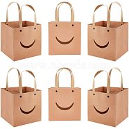 Funny Craft Paper Handbags, Gift Bags with Smiling Shape Clear Windows, Rectangle, Peru, Unfold: 26x15x15cm(CARB-WH0018-02A)