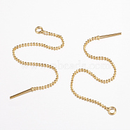 Brass Stud Earring Findings, with Loop, Ear Threads, Rack Plating & Long-Lasting Plated, Cadmium Free & Nickel Free & Lead Free, Real 24K Gold Plated, Ring, 92x1mm, Hole: 2.5mm, Pin: 0.7mm(KK-F070-14G-FF)