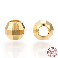 925 Sterling Silver Beads, Faceted Round, Nickel Free, Real 18K Gold Plated, 5x4.5mm, Hole: 2mm(STER-T004-80G-5mm)